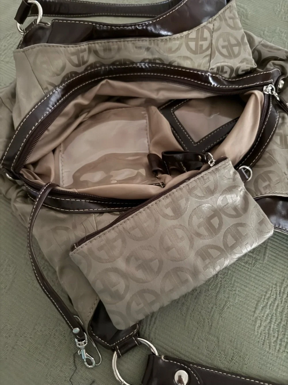 Gianni Bini Taupe Hobo with Dark Brown Trim